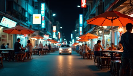 Vista  di una via di Pattaya durante la vita notturna in centro